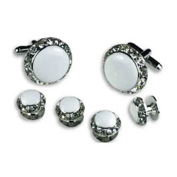 Crystal Cufflinks and Studs with White Center