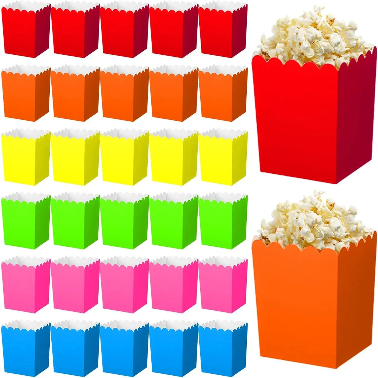 48 count Mini Neon Popcorn Boxes Neon Glow Party Popcorn Box Neon Popcorn Holder  Mini Paper Popcorn Box Cardboard Popcorn Container for Movie Snacks Theater Birthday Neon Party Supplies