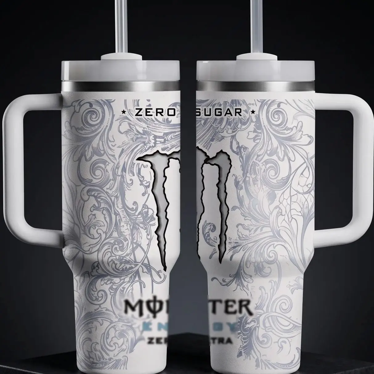 White Energy Drink 40oz/30oz/20oz Tumbler with Handle & Straw Insulated Cup, Gift For Men and Women