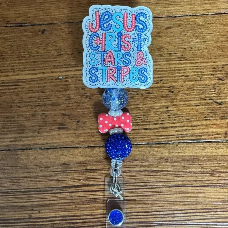 “Jesus Christ Stars & Stripes” Retractable Badge Reel with Alligator Clip