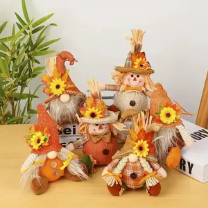 Country Style Fall Harvest Straw Man Decoration, Handmade Polyester Hanging Ornament with Wheat Stalks, Plaid Flowers & Sunflowers