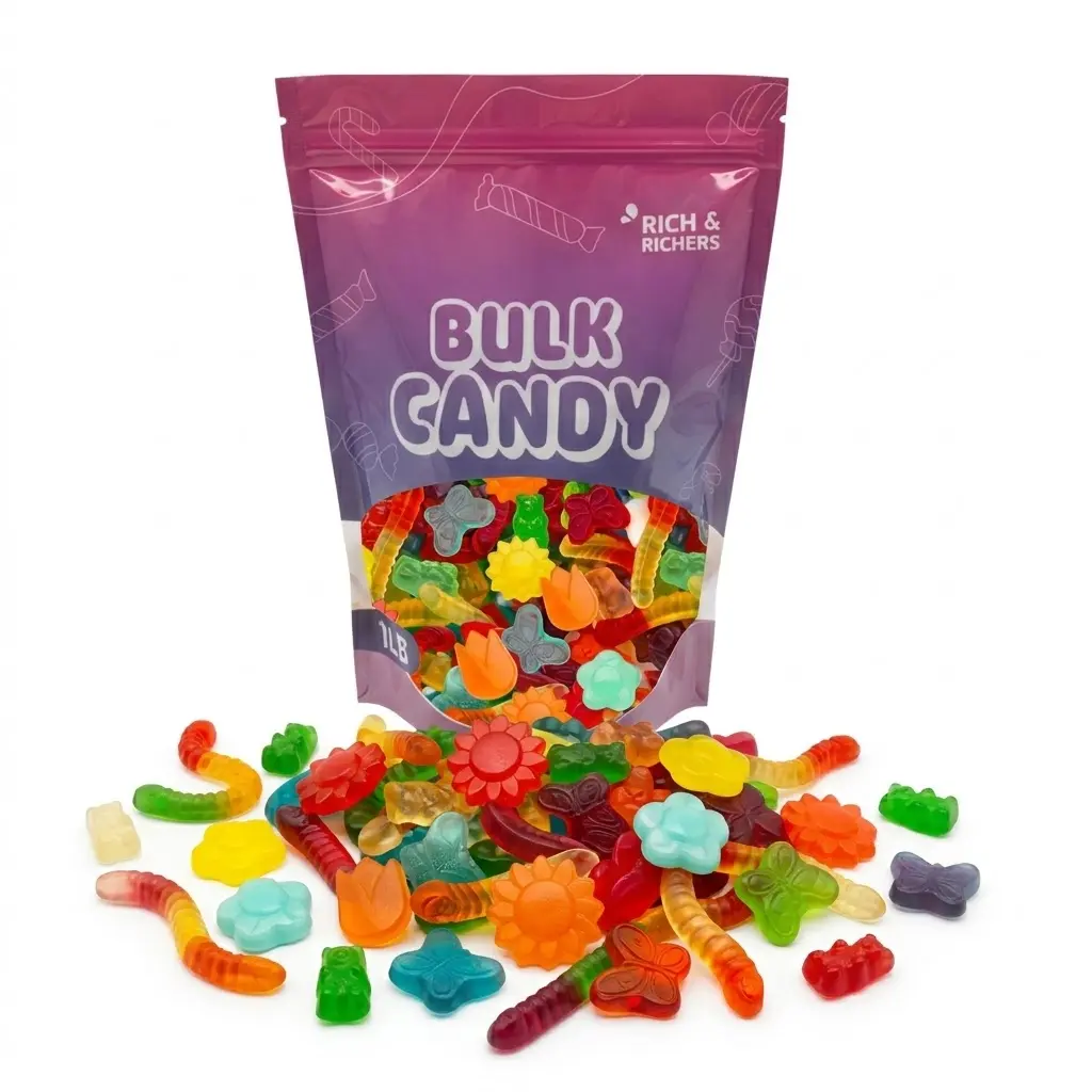 Albanese Sweet Gummy Mix 4-Variety Medley Gummi Worms, Bears, Flowers, Butterflies. - Gluten-Free Fat-Free 1lb Bulk Bag Soft Chewy Fruit