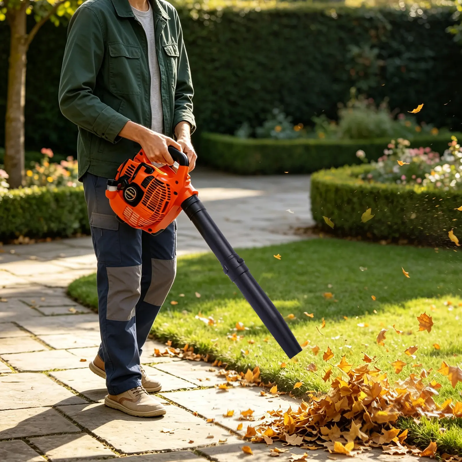 CNCEST 25.4CC 2Stroke Gas Powered Leaf Blower Commercial Handheld Grass Blower with 0.75kW Power and 0.13m³/s Airflow Capacity