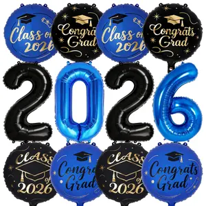 PartyWoo Graduation Balloons Class of 2026 Black Blue Gold 12pcs Balloons 40 Inch 2026 Foil Number Balloons 18 Inch Congrats Grad Mylar Balloons for Black Blue Graduation Decorations Party Supplies