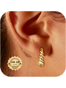 Gold Plated Clip on Earrings for Women - Designed for Non Piercing Ears Trendy Clip on Hoop Earrings Non Pierced Fake Earring Gift