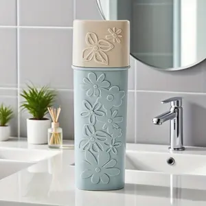Portable Travel Toothbrush Box with Lid, Carved Plain Color Bathroom Washroom Accessory, Plastic Storage Case for Toiletries