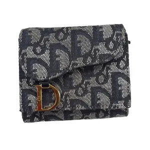 Pre-owned Dior canvas Small Leather Goods Christian Blue Trotter Saddle Wallet D26051104