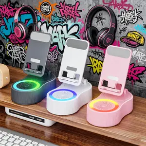 Wireless InductionAudio Bluetooth Speaker  5in1 Phone Holder Emergency Rechargeable (3000mAh) with Colorful Ambient Light 300° Foldable for Tablet iPhone Android phone holder speaker Stereo Charging Compact Device