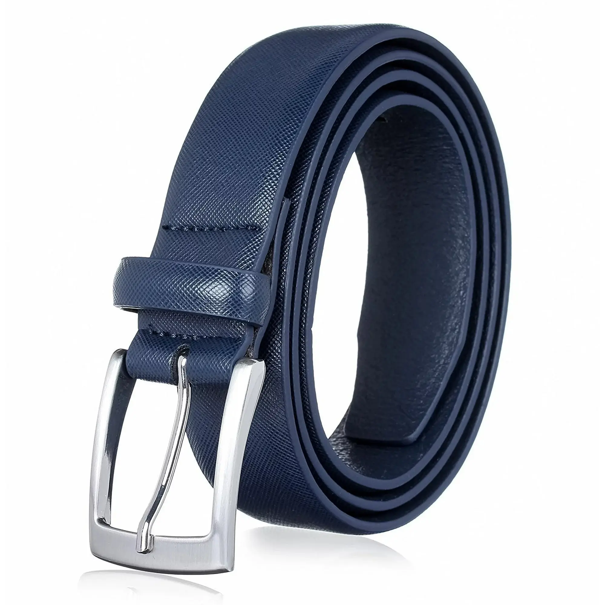 men's genuine leather dress belt for work business and casual occasions - classic & fashion design (snavy, 40/42)