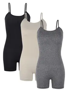 3pcs/set Women's Jumpsuits Seamless O-Neck One Piece Yoga Workout Sleeveless Rompers Sexy Tank Top Shorts Bodysuits For Women Tummy Control One Piece Workout Set Yoga Set Leggings