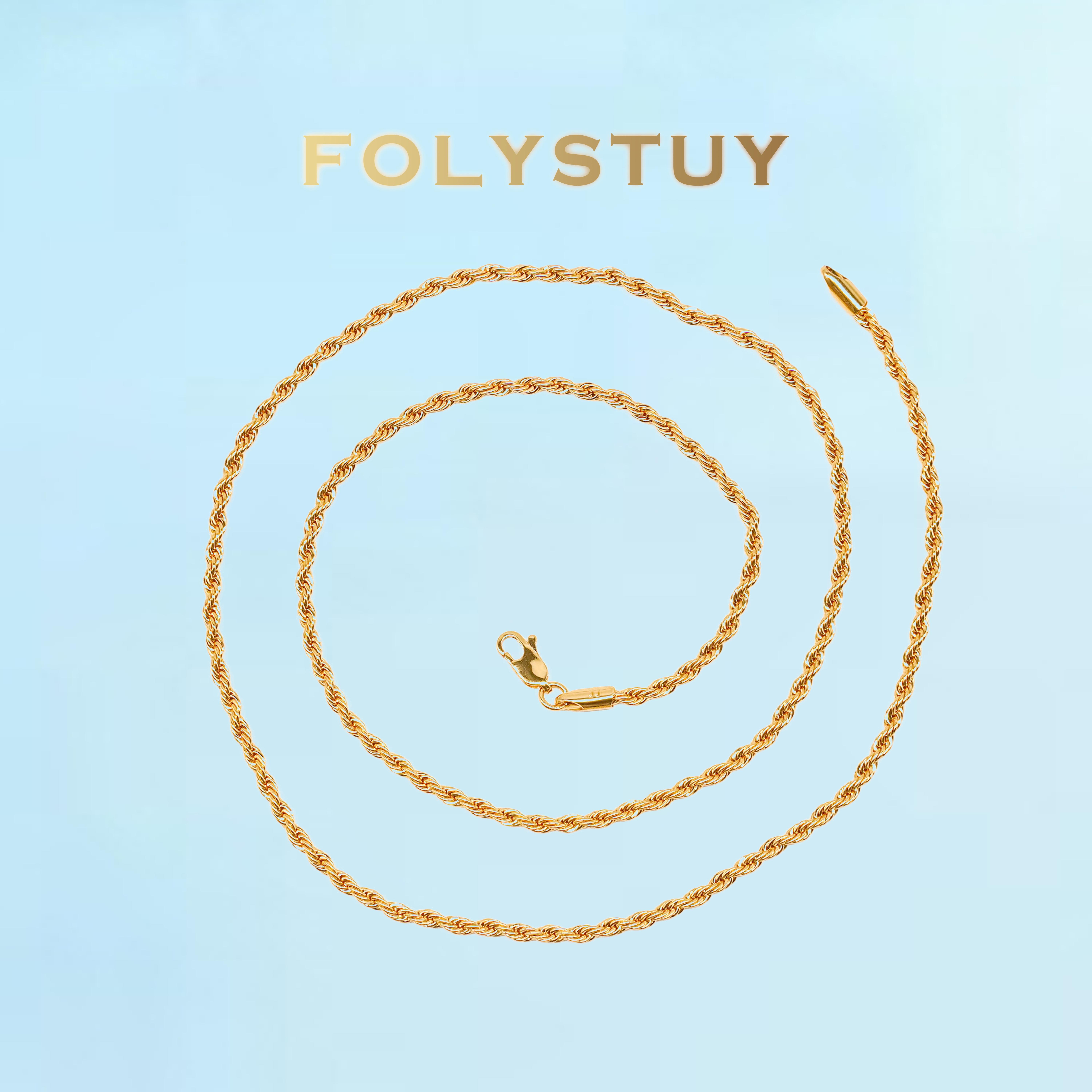 [FOLYSTUY (Y109)]Long Twisted Rope Link Necklace, 0.12" Width 27.5" Length Everyday Wear Accessory