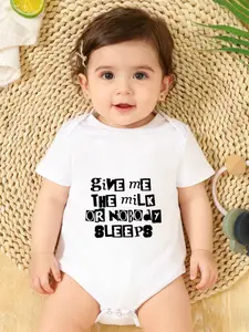 Newborn Baby Boy Girl Onesie, Letter Print Short Sleeve Romper, Unisex Infant Jumpsuit, Comfortable and Cute Newborn