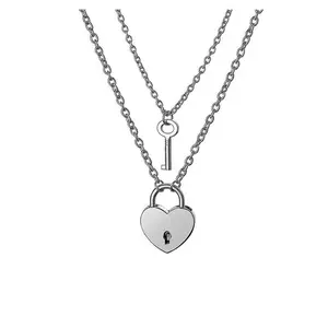 Fashionable new couple necklace, love lock key love token, girlfriend key can open the lock, couple jewelry, Valentine's Day gift