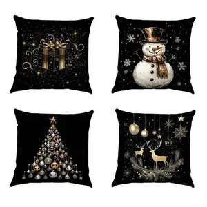 Merry Christmas Trees Snowflake Throw Pillow Covers, 18 x 18 Inch Joy Xmas Balls Winter Holiday Cushion Case Decoration for Sofa Couch Set of 4(Without insert)VBXNT