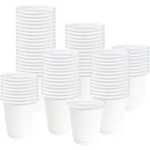 100 Pack 2 oz Plastic Disposable Mini White Shot Cups for Party Wedding Wine Beer Shooting Games