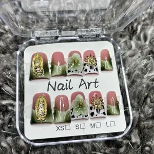 Nail Art Acrylic Like Press On Nails with Floral and Gold Accents S M L Sizes for Salon-Quality Home Manicure
