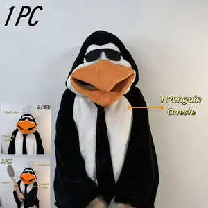 Cartoon Penguin Onesie Blanket, Animal All-In-One Wearable Blanket, Warm Blanket, Festival Party Costume, Abstract Funny Clothing, Multiple Sizes Available