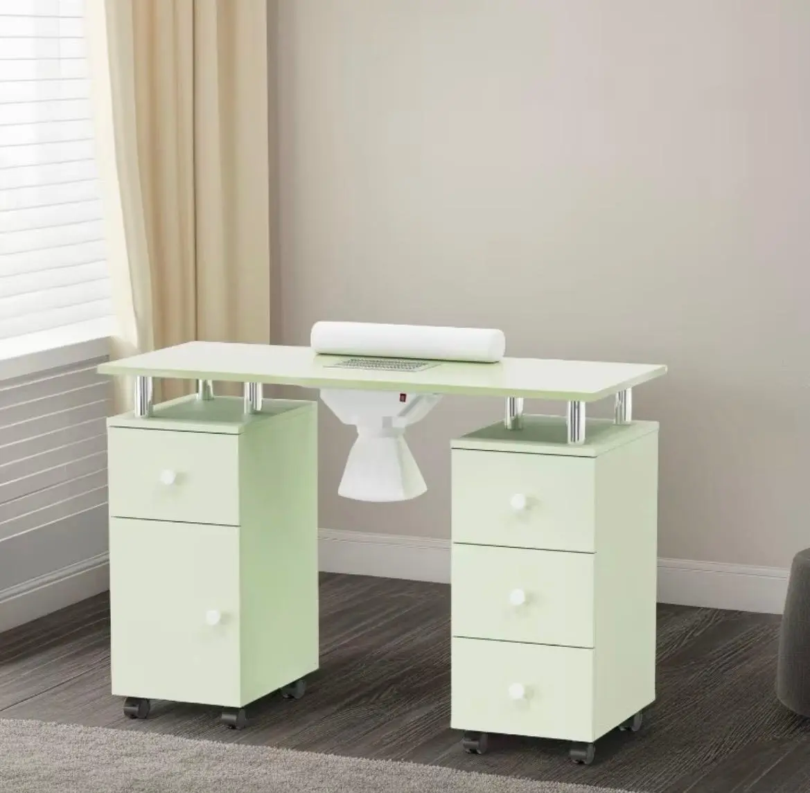 Professional Manicure Table with Built-In Dust Collector – Aesthetic Nail Tech Desk with Drawers and Wheels