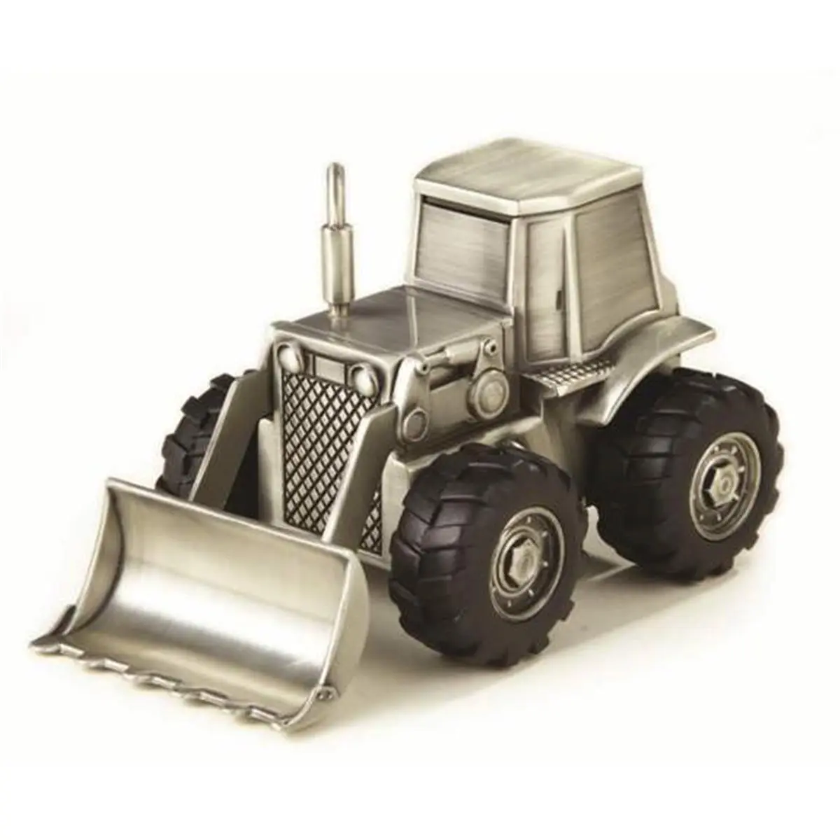 212 MAIN Pewter Plated Metal Bulldozer Coin Drop Piggy Bank - Classic Shape, Antique Decorative Piece, 3.25x3.25x5.25 in, Unisex Home Supply & Gift