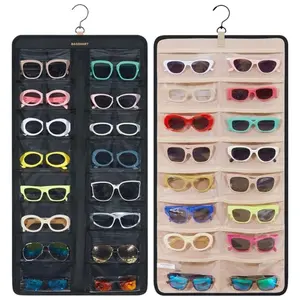Hanging Sunglasses Storage Box, Dustproof Eyeglass Organizer Wall Mounted Travel Dual-Sided Glasses Rack, Space Saving Design