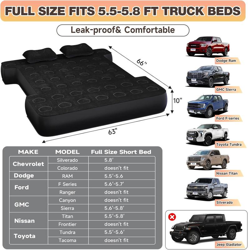 Umbrauto Built-in Pump Air Mattress for 5.5-5.8ft Short Tuck Bed, Full-Size Pickup Inflatable Airbed Custom Fit for Ford F150, Chevy Silverado, GMC Sierra, Dodge Ram, Toyota Tundra, Nissan Titan