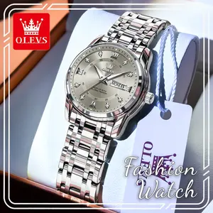 OLEVS 5513 Women’s Simple Dial Quartz Watch, Waterproof Stainless Steel Wristwatch with Luminous Day-Date, Elegant Fashion Gift