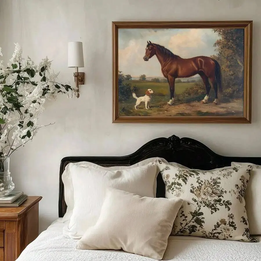1pc Unframed Vintage Animal Horse Dog Rustic Poster Retro Equestrian Farm Wall Art Canvas Print Minimalist Farmhouse Decor Painting For Apartment,Living Room,Bedroom,Modern Home Decoration Artistic