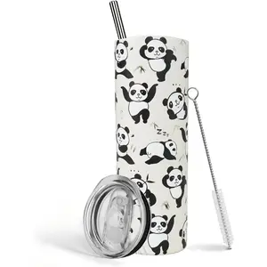 Panda Gifts for Girls,Birthday Gift for Panda Lovers,20oz Tumbler With Lid and Straw Stainless Steel Insulated Coffee Cup Travel Mug, Cute Pattern Print