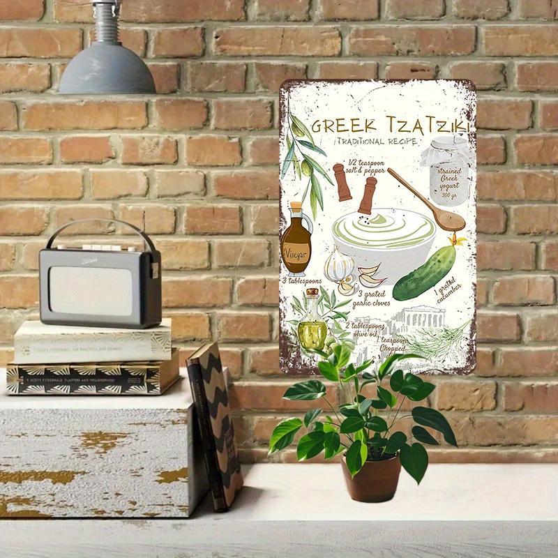 Greek Tzatziki Recipe Metal Sign, Vintage Greek Tzatziki Recipe Poster, Wall Art for Home Kitchen Restaurant Coffee Shop Decor