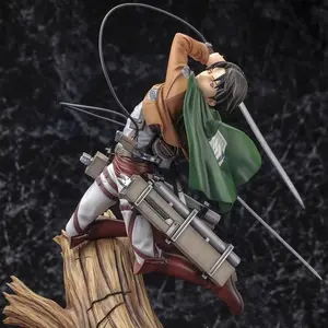 Attack on Titan Eren Yeager Figure, 3D Mobile Suit Model, Tree Stump Base, Dual Swords, Anime Collectible Display Piece