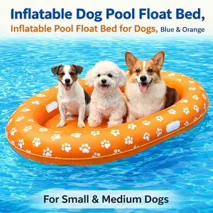Inflatable Dog Pool Float Bed for Small & Medium Dogs, Portable PVC Pet Pool Float, Blue & Orange Cooling Water Toy for Summer Pool Fun