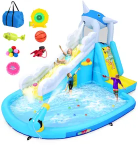 Whubefy Animal Inflatable Water Slide for Small Kids, 15.6FT x11.1FT Playground Water Park for Kids 3-6 years old, with Climbing, Basketball Rim, Splash Pool, Water Cannon for Wet and Dry,Summer Outdoor Fun Toy for Kids