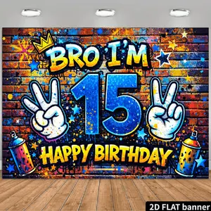 2D Flat Banner Polyester Photography Backdrop, Colorful Graffiti Style Brick Wall Background Cloth, Digitally Printed Urban Art Design Photo Booth Prop for 15th Birthday Party Decorations, Soft Lightweight Foldable Studio Backgrou