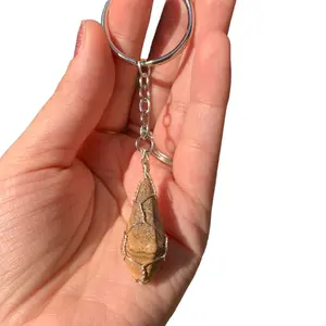Silver Wire Wrapped Picture Jasper Crystal Keychain