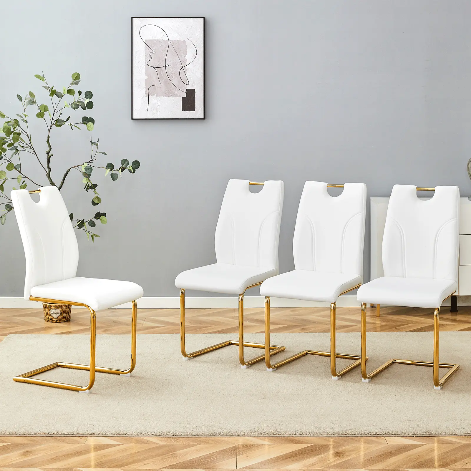 Modern Dining Chairs Set of 2/4/6 - PU Faux Leather High Back Upholstered Armless Metal-Legged Modern Accent Chairs, 350lb Capacity, High-Resilience Ergonomic Smooth Curves Seating for Dining Room, Kitchen