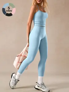 2-Piece Women's Removable Pads Tank Top and High Waist Pants Set, Breathable Co-ord Set for Yoga and Fitness, Tight-Fitting Outdoor Sportswear Set