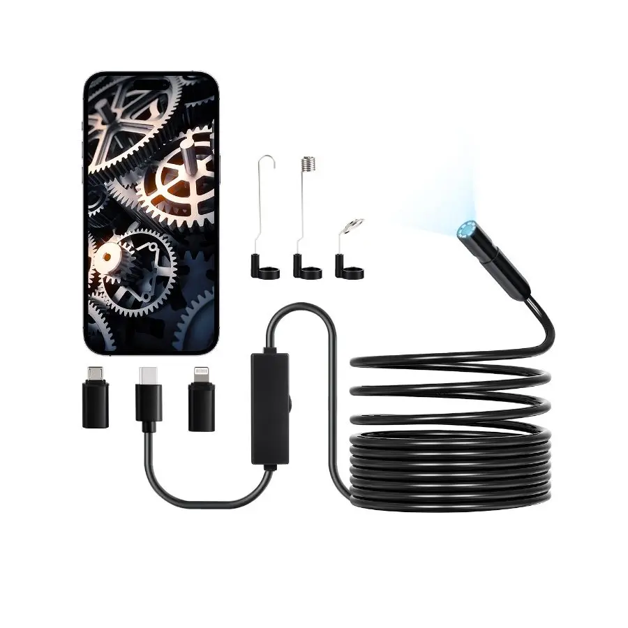VEVOR 1920P HD Endoscope Camera, 8 LED Lights, 16.4FT Semi-Rigid Cable, 2X Zoom, IP67 Waterproof Snake Scope for Android, IOS, Auto Repair, Plumbing Checks (Tool Upgrade Kit)
