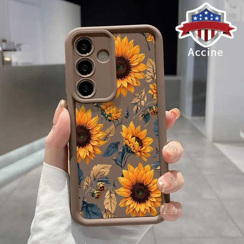 Vintage Sunflower Soft TPU Protective Phone Case for Galaxy S22+, S23 Ultra, S24 Plus, S25 - Straight Edge, Upgraded Full Lens Camera Protection, Durable Bumper Cover for Girls, Matte Finish, Full Lens Protection