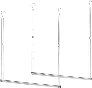 Hanging Closet Rod, Adjustable Width and Height Closet Hanging Organizer, Space-Saving Clothes Hanging Bar, Closet Extender Hanging Rod Double Closet Hanging Rod, 2 Pack Chrome