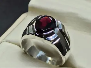 Natural Oval Cut 4 Carat Dark Deep Red Garnet Sterling Silver 925 Handmade Men's Elegant Ring Gift for Him