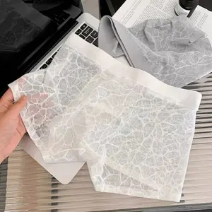 Men's Leopard Lace Boxer Briefs 4-Pack – Ice Silk Cooling, Ultra-Soft, Seamless See-Through, Anti-Odor Underwear