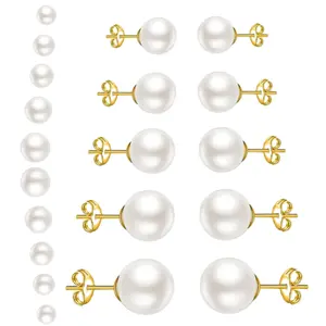 10 Pairs Stud Earrings for Women,Pearl Ball Small Stud Earrings Set,Cartilage Piercing Hypoallergenic Lightweight Flatback Earrings Jewelry for Ladies,Christmas Party Gifts,Hand Tools Kits