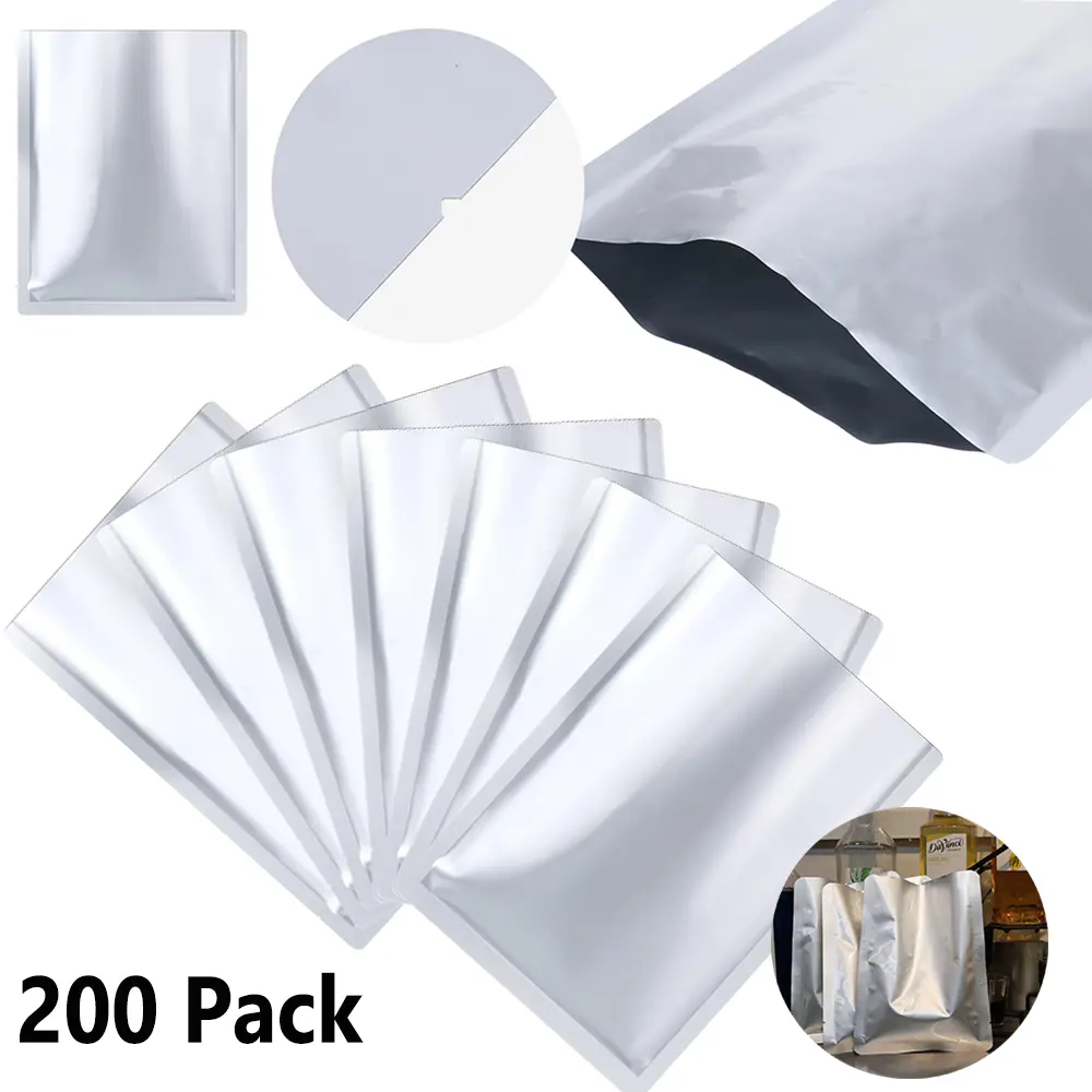 200 Pcs Silver Aluminum Foil Mylar Multi-Size Flat Pockets, Heat-Sealable Freezeable Storage Bags (3.15-9.64in) - Home Organizers for Food Storage, Ensures Food Freshness, Suitable for Coffee, Grain & Parties, Reflective Surface