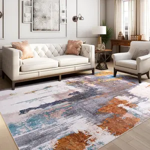 RUNIA Modern Abstract Washable Rug Luxury Faux Wool Living Room Area Rug Non Slip Carpets for Living Room Bedroom Dining Room Kids Playroom Home Decor