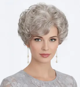 Short Gray Wig For Seniors Women Silver Gray Curly Hair Old Lady Costume Grandma Wigs For Elderly Synthetic Fiber Mommy Granny Cosplay Older Wig Silver Grey Ombre