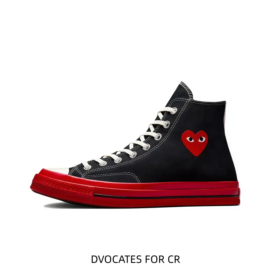Timeless black high-cut athletic shoes with unique heart-eye print, thick red textured outsole offers stable anti-slip performance daily