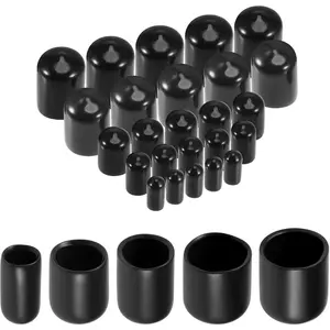 25Count Round Rubber End Caps 1/4" 3/8" 1/2" 5/8" 3/4" Black Vinyl Cover Screw Thread Protectors Assortment Kit