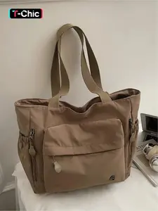 Large capacity women's bag Korean version 2025 new fashion simple one shoulder tote bag canvas bag college student computer bag multi pocket casual commuter bag suitable for work, shopping, Trendy versatile bag