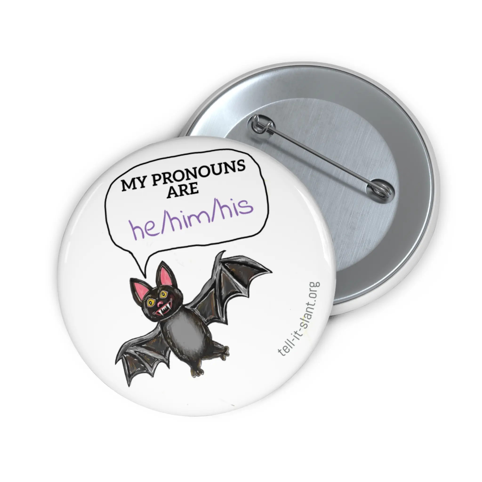 Vampire Bat 🦇 He/Him 2.25” Pronoun Pin