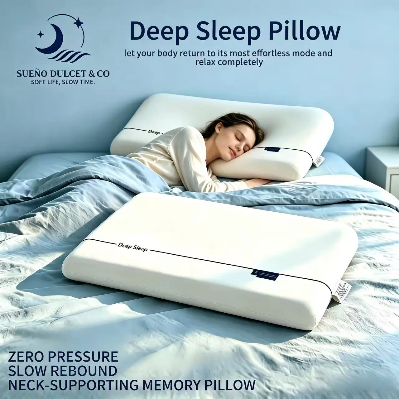 Ergonomic Contoured Composite Slow-Rebound Polyurethane Memory Foam Pillow - 1-Piece Breathable Durable Integrated Molding Neck Support Bed Cushion, Minimalist Logo, Multi-Size, Cooling Sleep & Deep Sleep for Side/Back Sleepers
